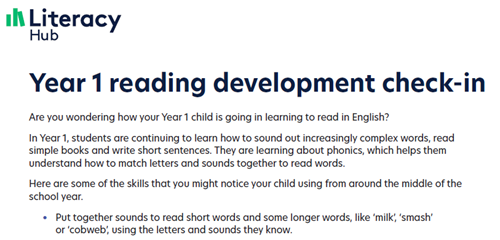Year 1 reading development check-in Image