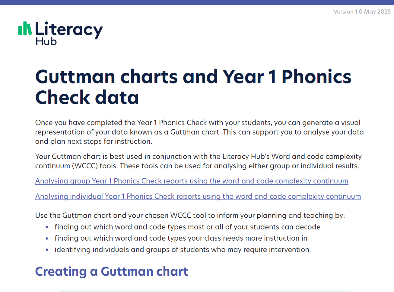 Guttman charts and Year 1 Phonics Check data Image