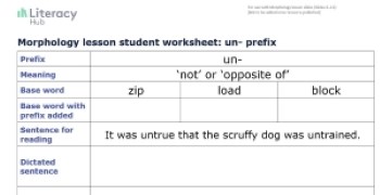 Morphology lesson student worksheet: un- prefix Image