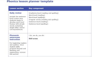 Phonics lesson planner example and template